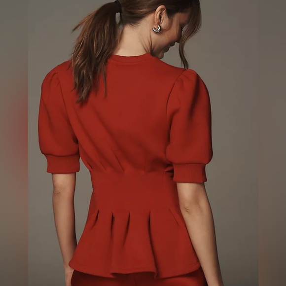 NWT ANTHROPOLOGIE Maeve Puff Sleeve Pleated-Waist Peplum Top SIZE S - Picture 2 of 6